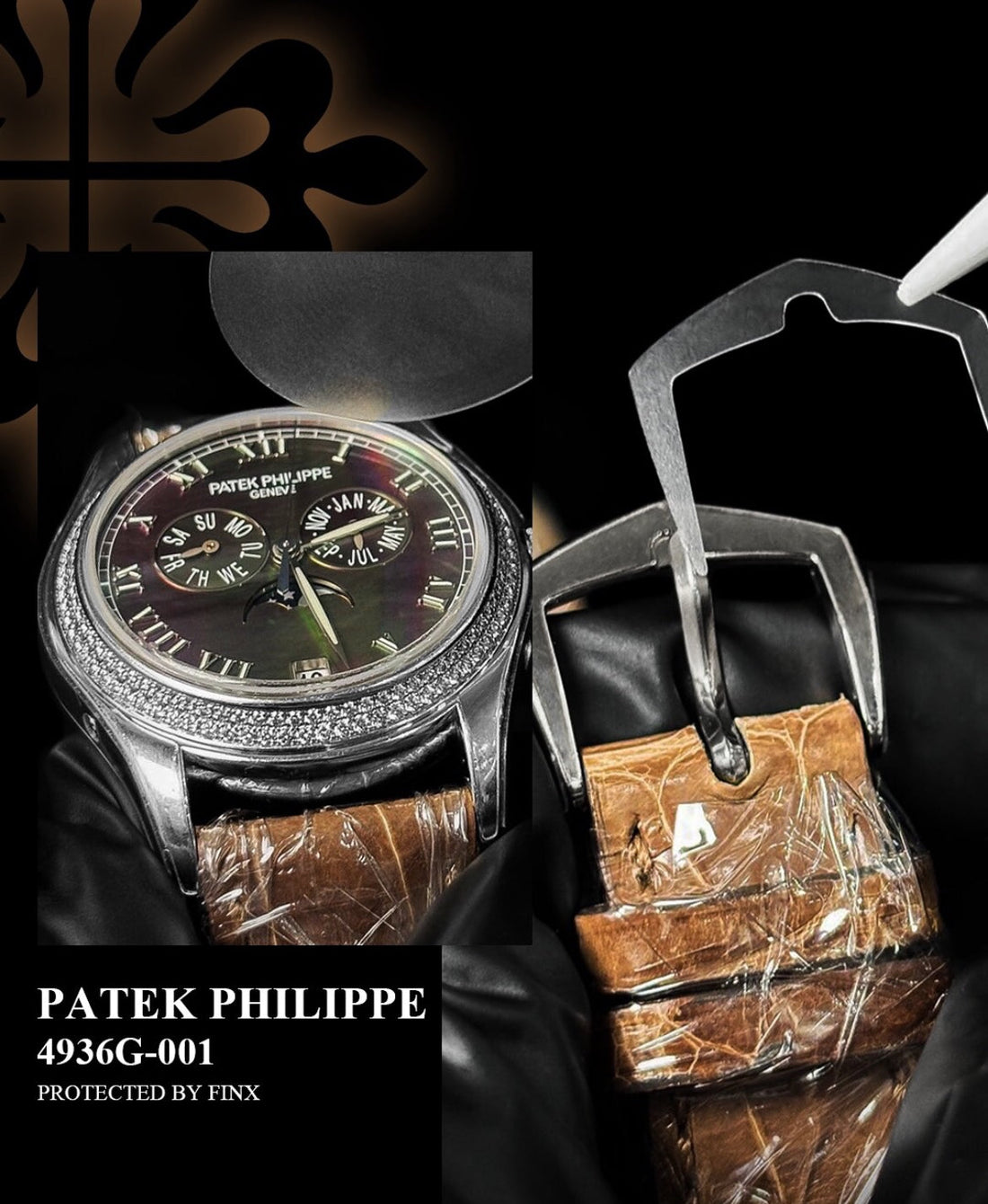 FINXWATCH: Expert Protection for Patek Philippe 4936G-001 White Gold Diamond Moon Phase Watch watch protection guide | FINX Watch Protection Film