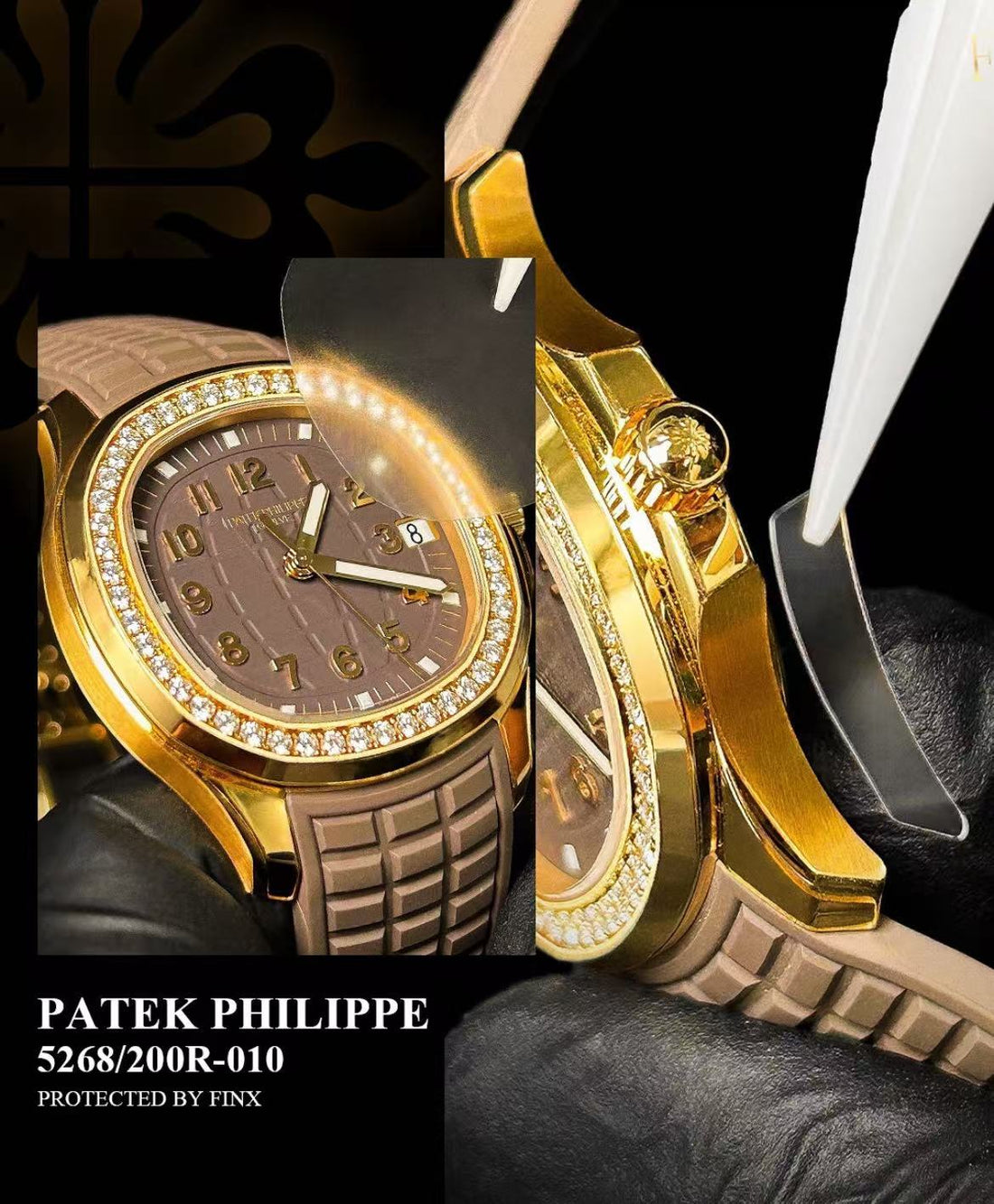FINXWATCH: Elevating the "Sporty and So Very Chic" Patek Philippe Aquanaut Luce 5268/200R-010 watch protection guide | FINX Watch Protection Film
