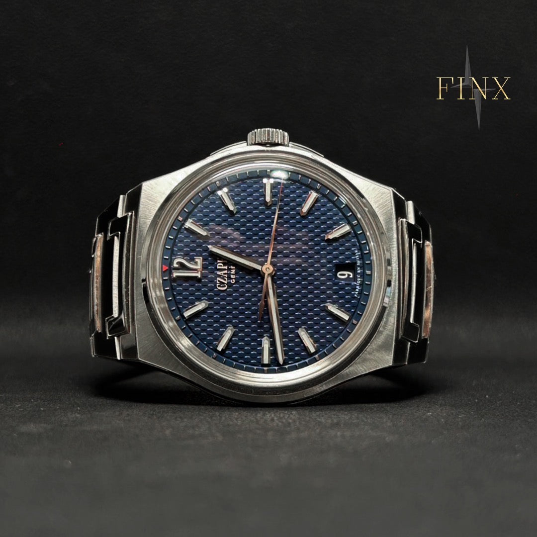 Czapek Antarctique Passage de Drake Deep Blue front dial view with protection film