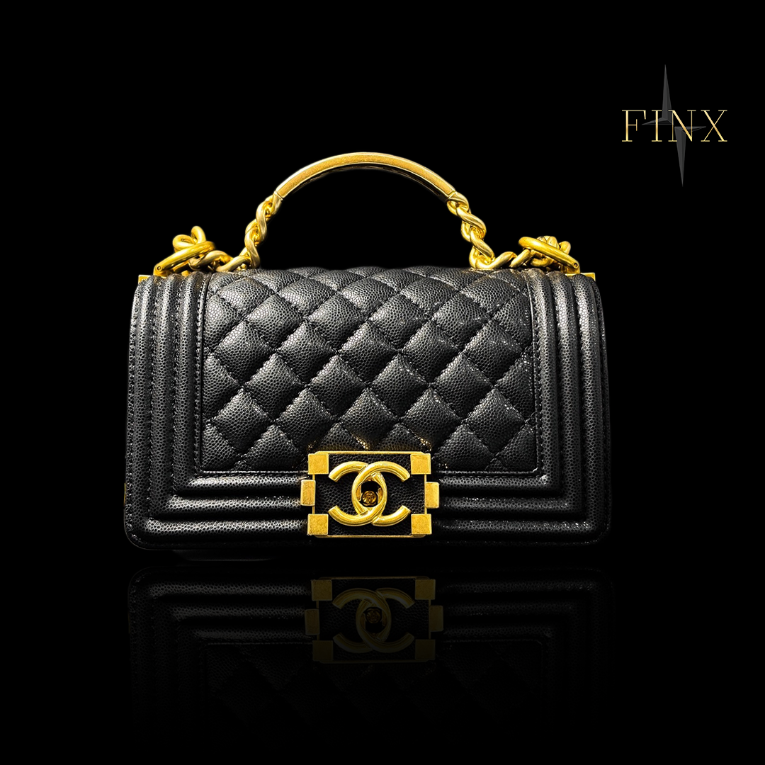 Chanel Boy Bag Black Caviar Quilted Medium Top Handle Protective Kit