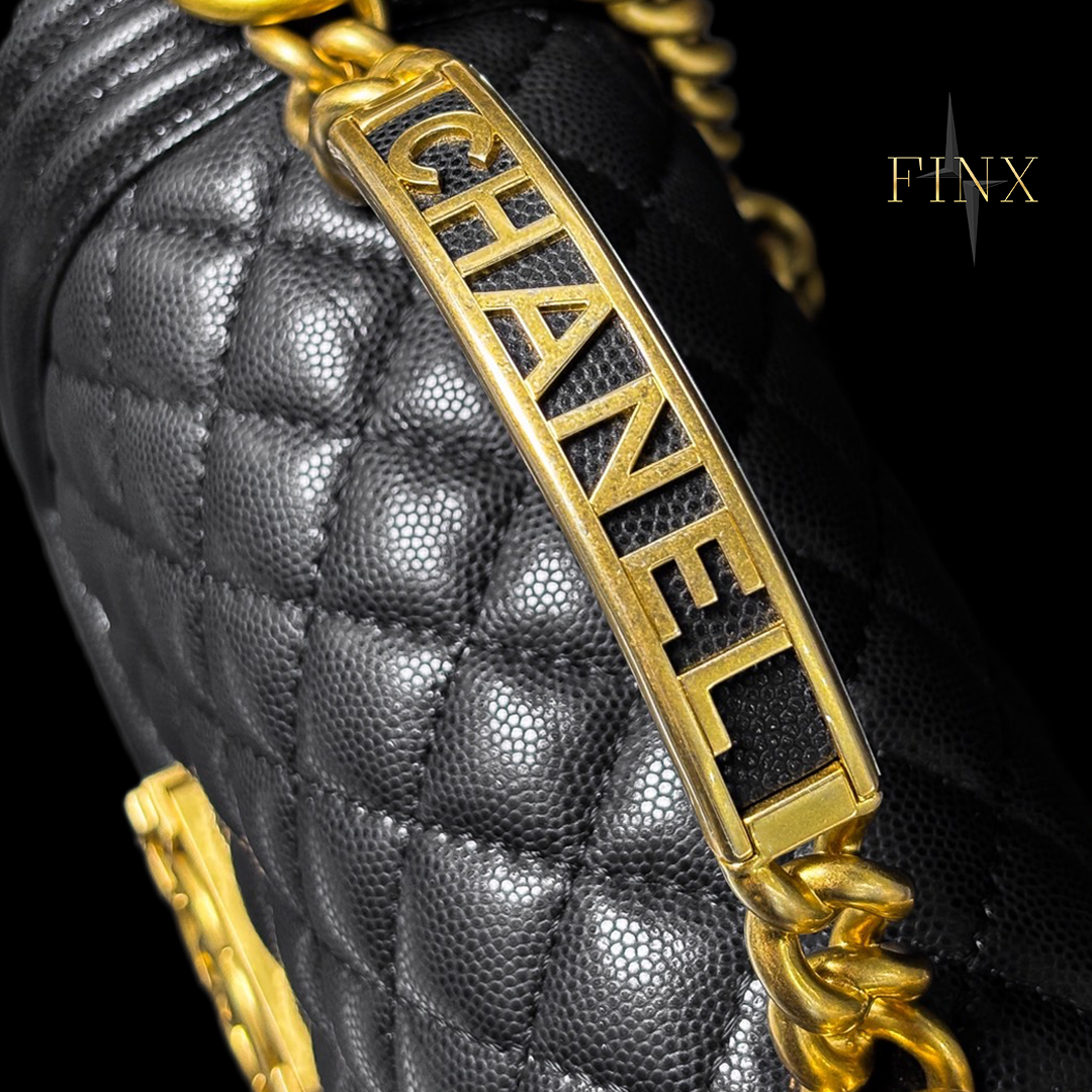 Chanel Boy Bag Black Caviar Quilted Medium Top Handle Protective Kit