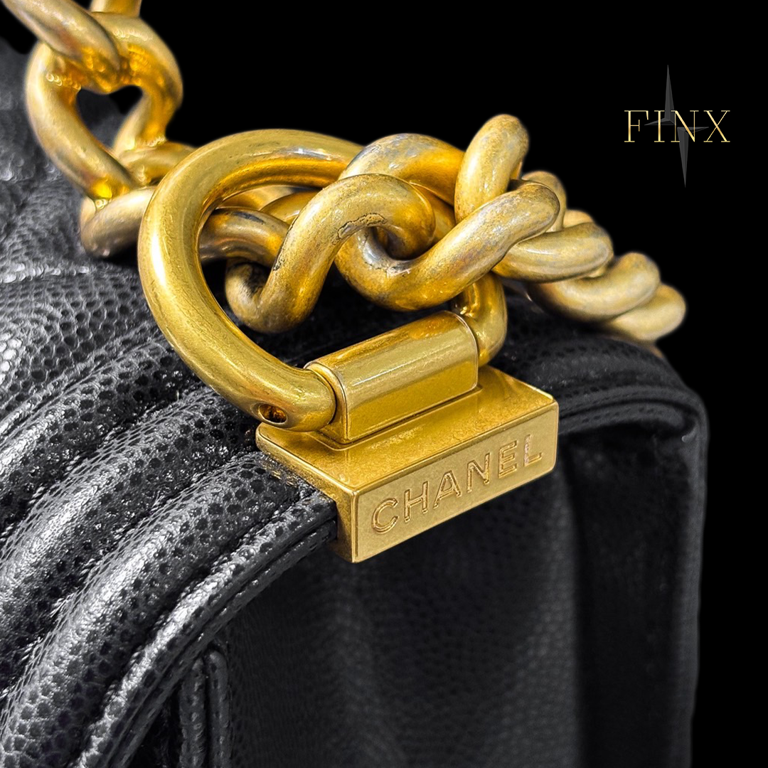 Chanel Boy Bag Black Caviar Quilted Medium Top Handle Protective Kit