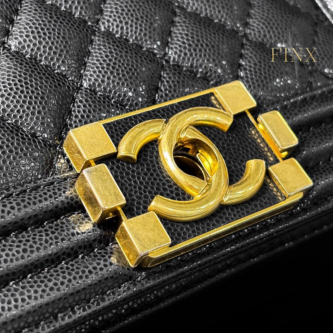 Chanel Boy Bag Black Caviar Quilted Medium Top Handle Protective Kit