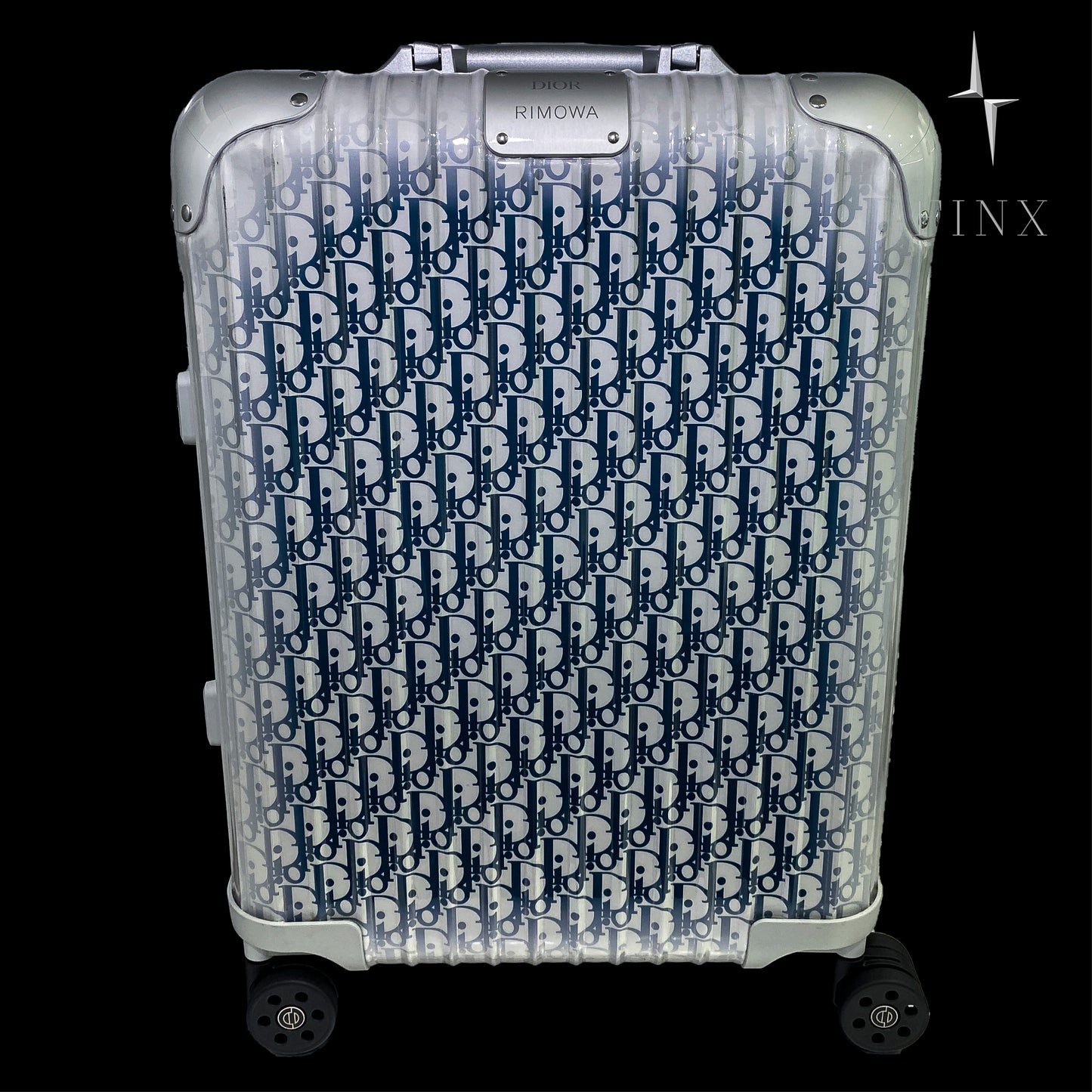 DIOR AND RIMOWA Carry-On Luggage Gradient Blue Dior Oblique Aluminum Protective Kit