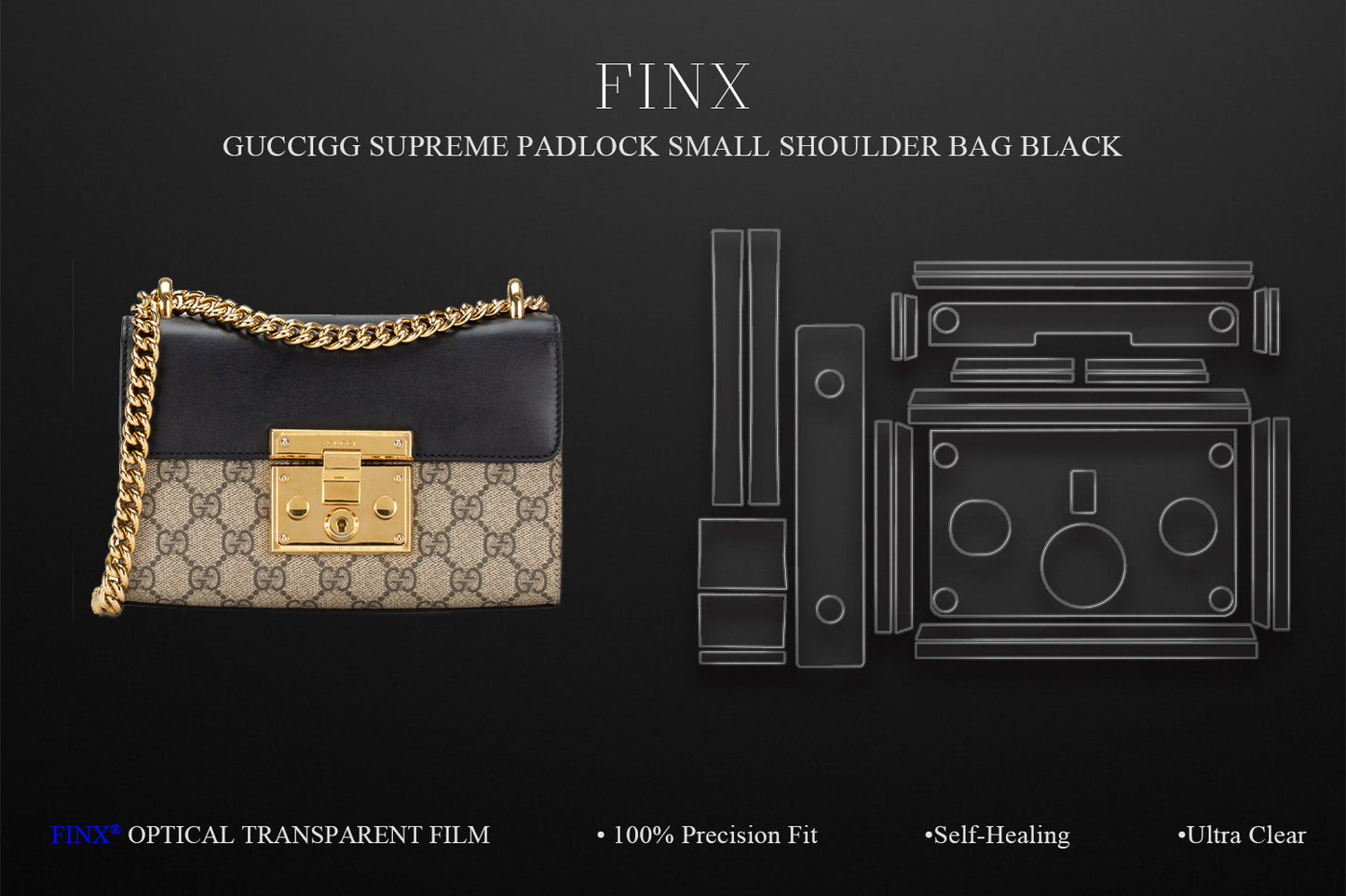 Gucci GG Supreme Padlock Small Shoulder Bag Black Protection protection film by FINX