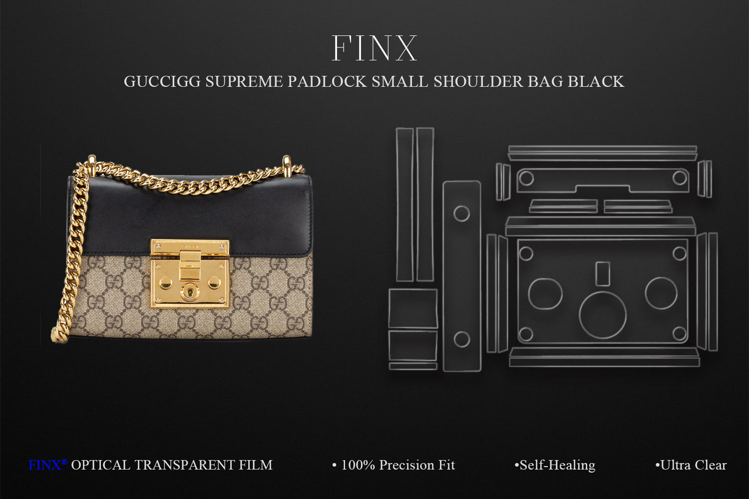 Gucci GG Supreme Padlock Small Shoulder Bag Black Protection protection film by FINX
