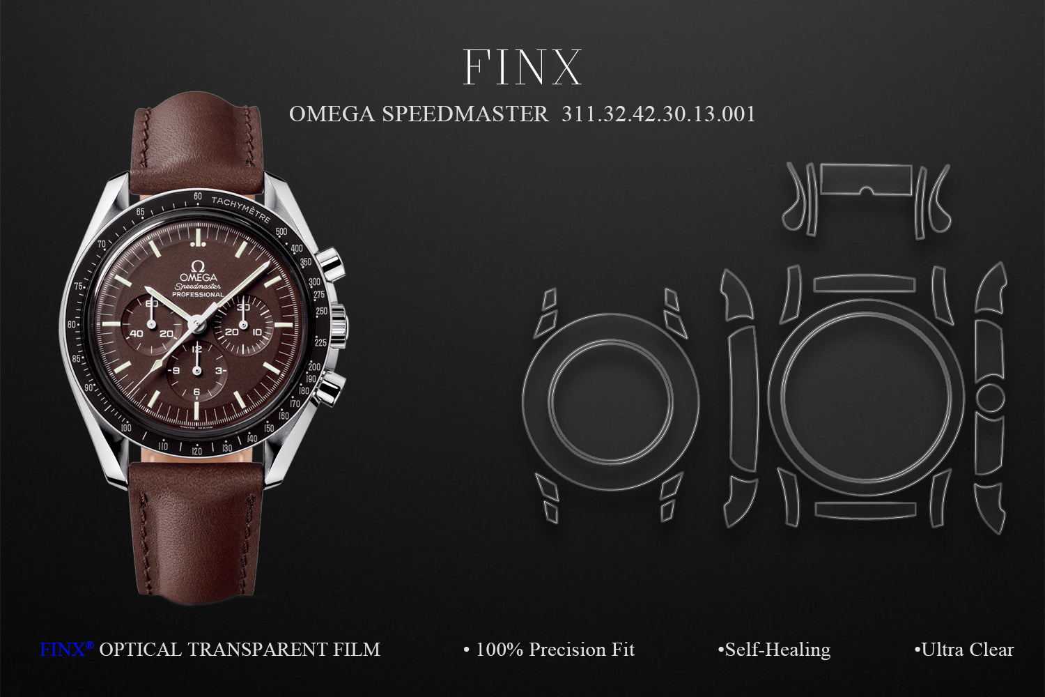 Omega Speedmaster Professional 311.32.42.30.13.001 watch protection film kit layout by FINX